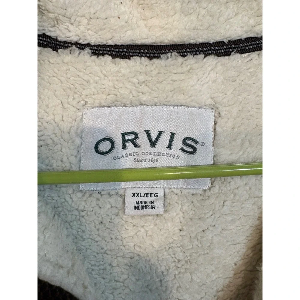 Orvis‎ Mens Brown Sherpa Lined Quarter Zip Pullover Sweater XXL 1526440